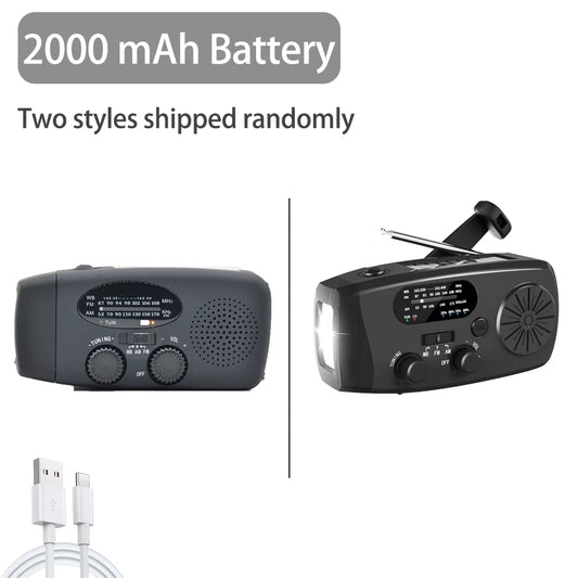 Radio de emergencia de 2000 mAh con luces LED, Carga Solar, USB, Radio FM/AM 