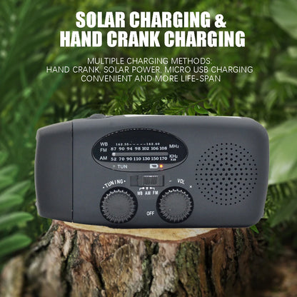 Radio de emergencia de 2000 mAh con luces LED, Carga Solar, USB, Radio FM/AM 